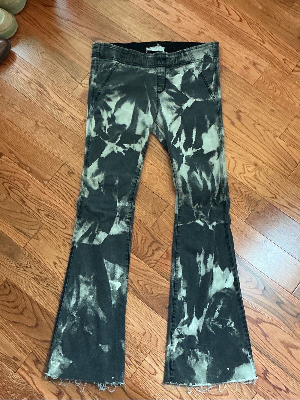 Free People Black & White Tie-Dye Flare Jeans